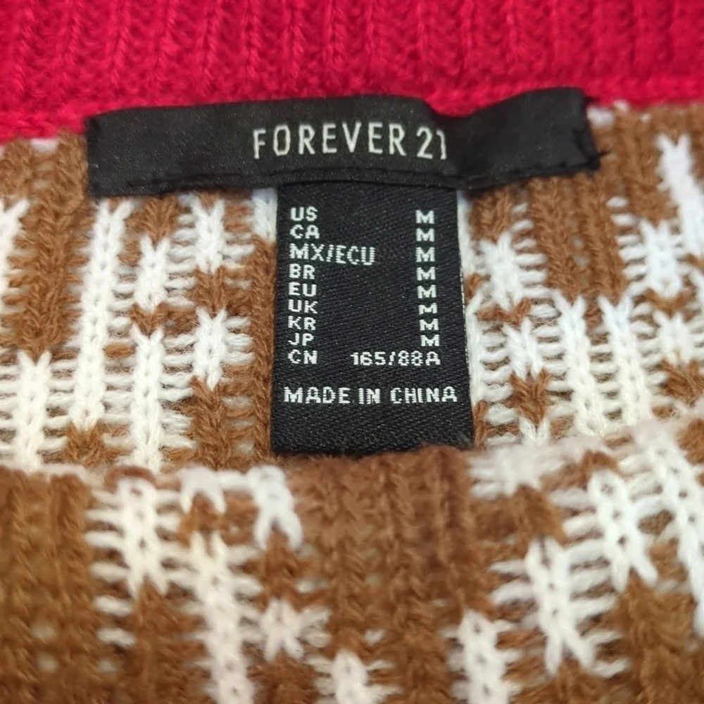 Forever 21 red brown festive Christmas reindeer knit mini skirt